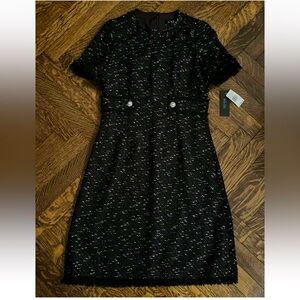 New. Teri Jon By Ricki Freeman Women’s Black Silver Tweed Dress Size 8.